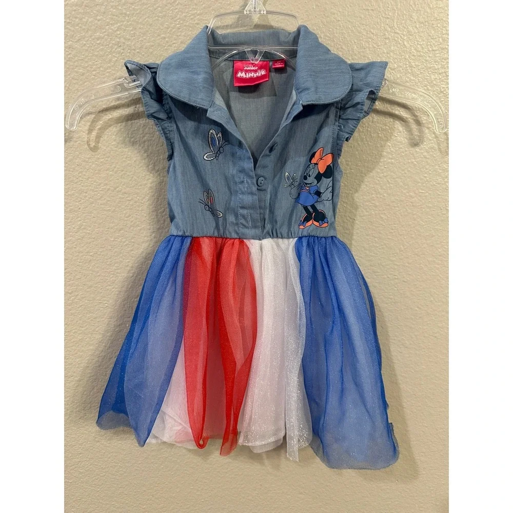 Disney Junior Minnie Mouse‎ Patriotic Dress Blue Red White Size 2T